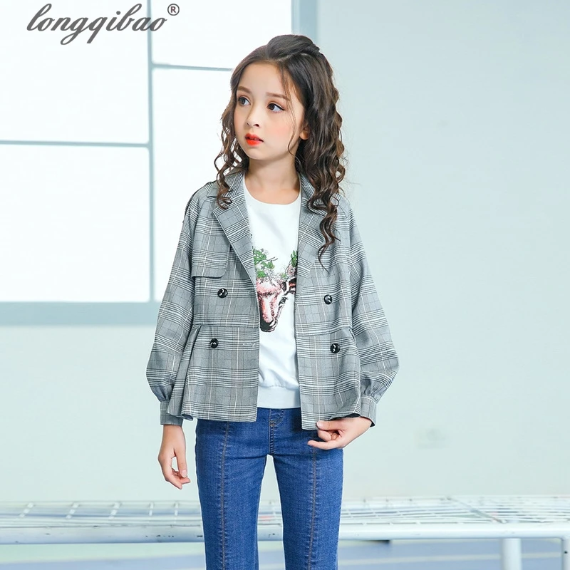 

Children's clothing new 2019 spring and autumn children's thin jacket plaid jacket fashion lapel double breasted short jacket