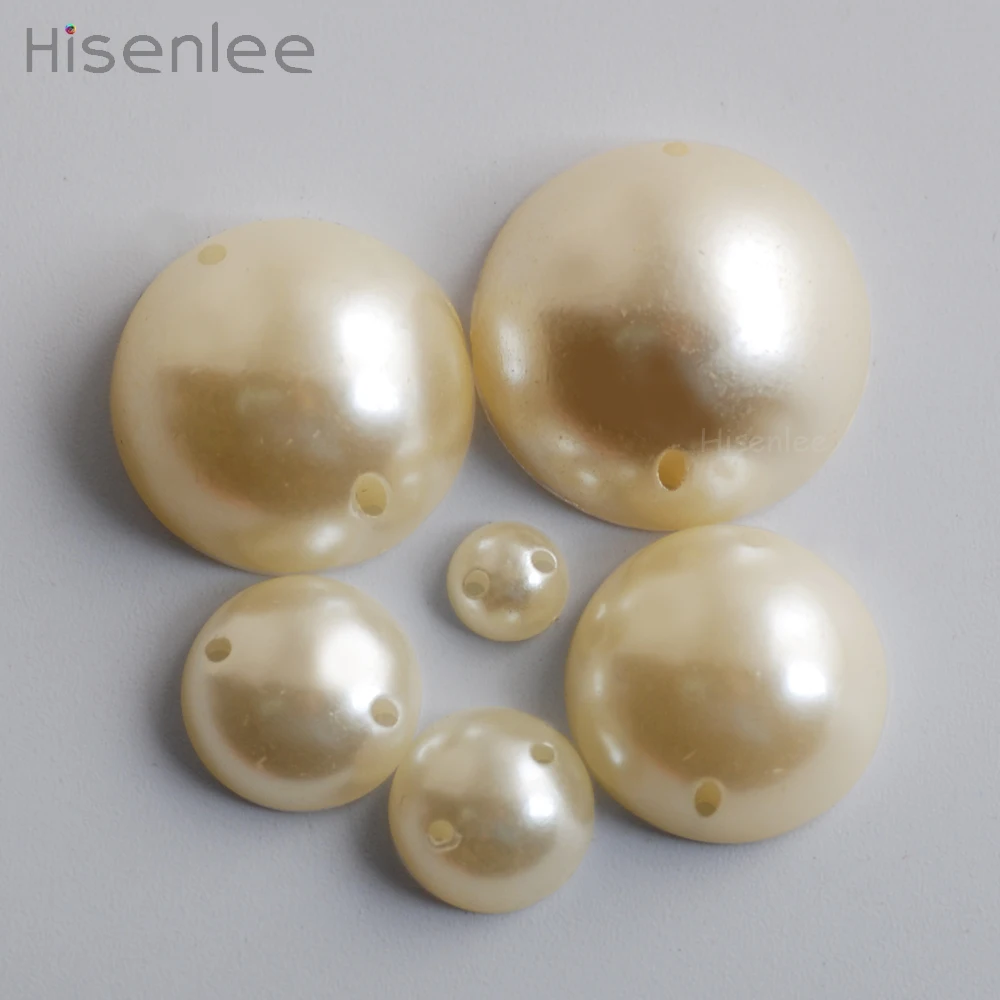 

Hisenlee 6/10/12/16/18/20MM Ivory Pearls Half Pearl With 2 holes Sew On Beads For Wedding Dress/Clothing beautification