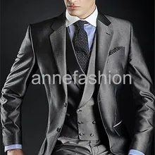 Изготовленные на заказ Новые облегающие смокинги для жениха серые лучшие мужские лацкан друг жениха Мужские свадебные костюмы Жених(куртка+ брюки+ галстук+ жилет