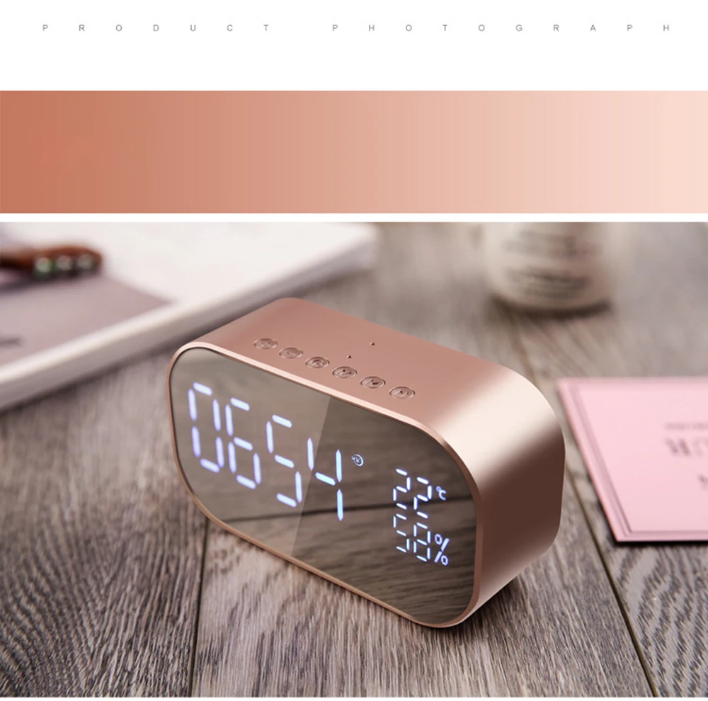 Digital Alarm Clock LED Alarm Clock FM Radio Wireless Bluetooth Speaker Support Aux TF Office Bedroom Home Snooze Display Time
