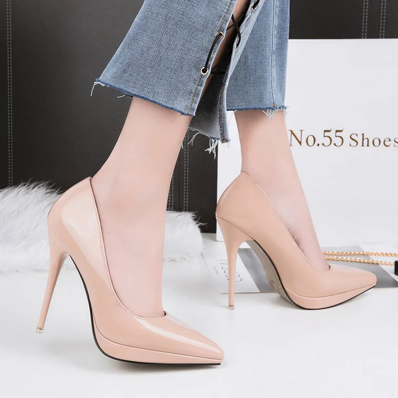 Heel Height 11cm HENGSCARYING/; женские туфли-лодочки на высоком каблуке; женские пикантные туфли-лодочки с острым носком; Tacones Hakken; женская обувь телесного цвета; Escarpins - Цвет: Heel Height 11cm