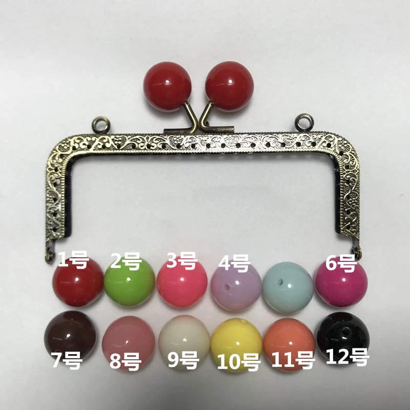 5PCs Metal Frame For Purse Bag Silver Tone Multicolor Resin Ball 8.5x7cm