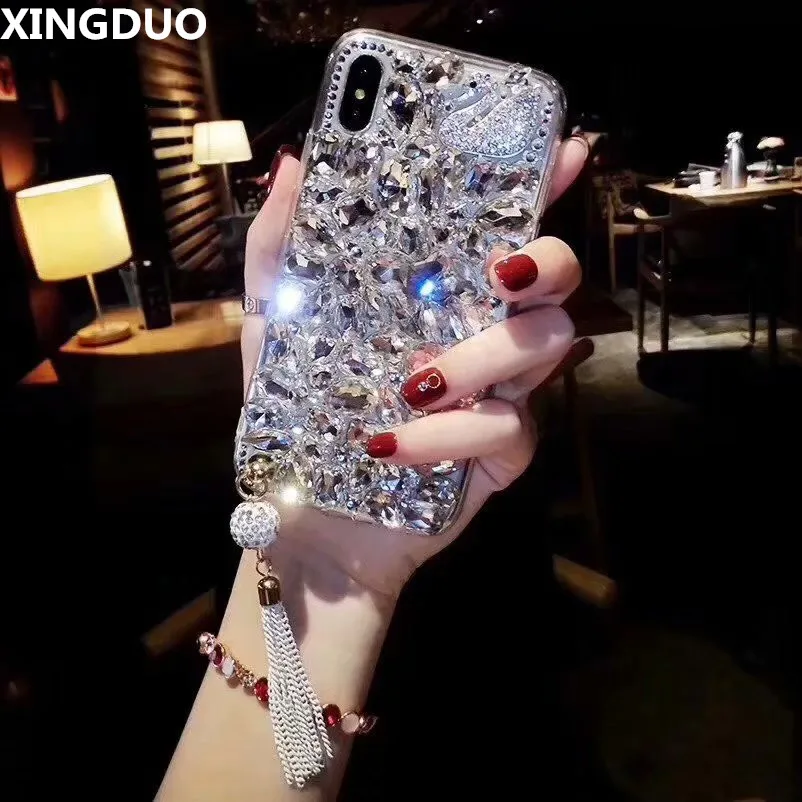 

XINGDUO Bling Lovely Swan Tassels Rhinestones Diamonds Hard Case Cover For iphone 7 7Plus 6 6S Plus 8 8plus iphoneX/XS/XR/XS MAX