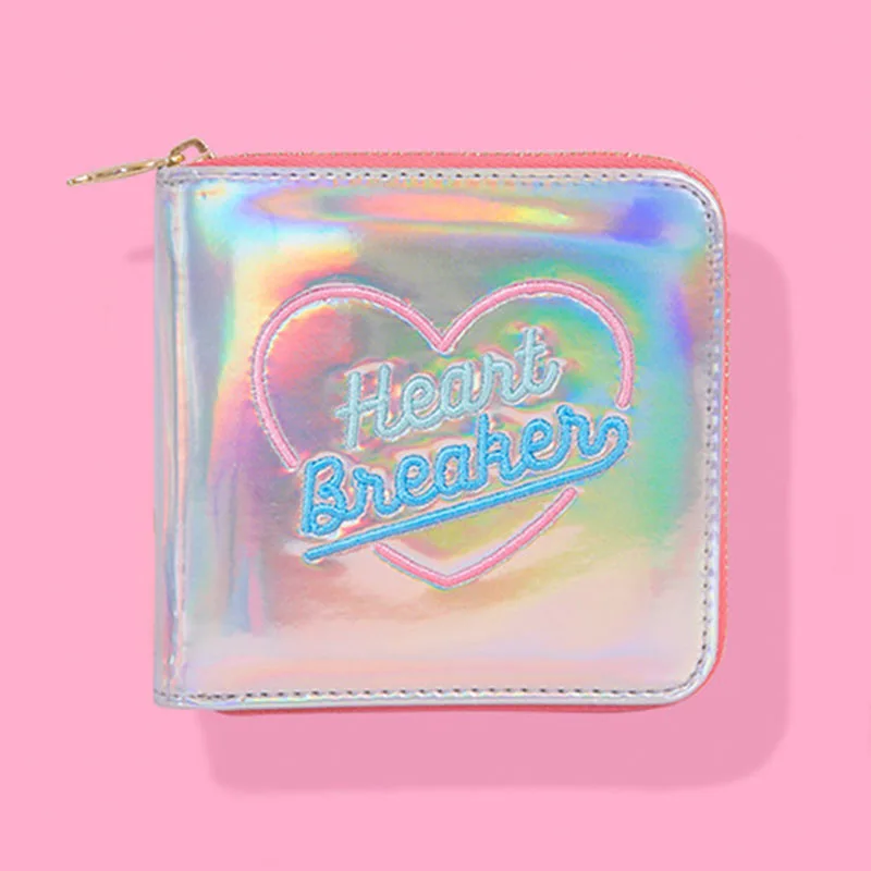 

Heart Leather Women Wallet Square Short Embroidery Money Clutch Wallet Small Zipper Purse Credit Card Holder Carteira Feminina