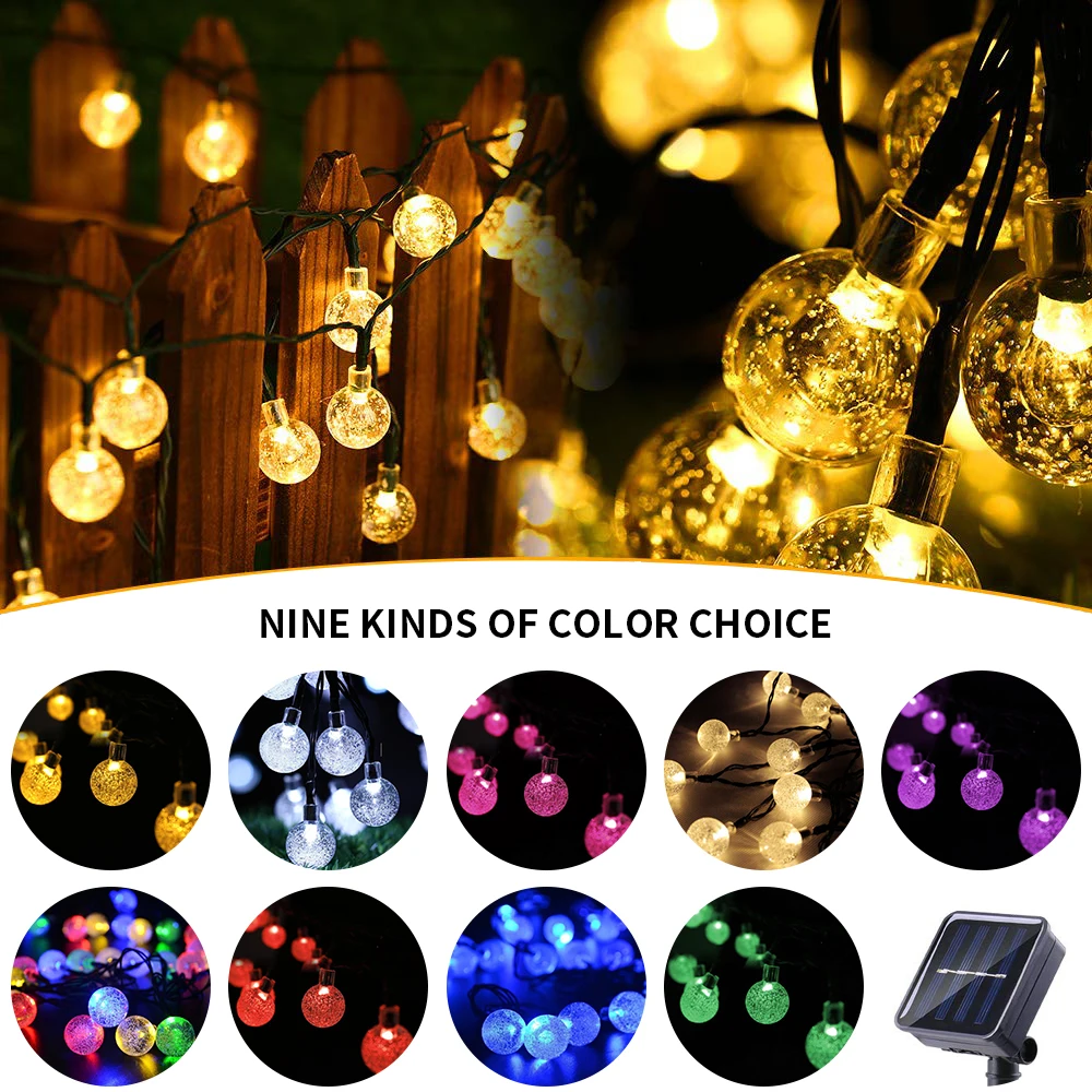 

20/30/50pcs LED Solar Powered 5/6.5/7 Meter Crystal Ball Light Fairy Solar String Lamps Outdoor Garden Party Festival Decor