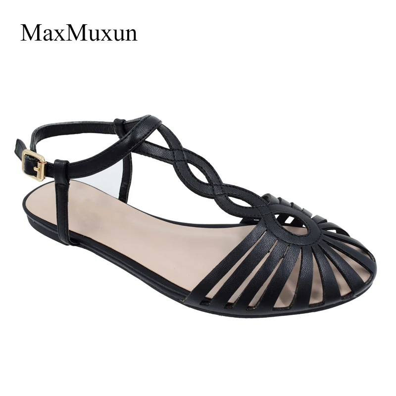 buckle strappy open toe flat sandals