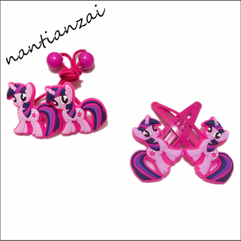 My Little Horse с нарисованной длинноволосой девочкой зажим+ резинки для волос, наборами по 2 пары детские шпильки для волос для детей подарочные аксессуары для волос