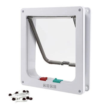 

Kimpets 4 Ways Lockable Dog Cat Kitten Door Security Flap Door ABS Plastic Animal Small Pet Cat Dog Gate Pet Supplies