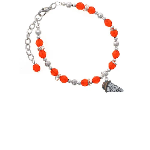 Silvertone 3-D Resin Chocolate Ice Cream Cone with Crystals Orange Beaded Bracelet