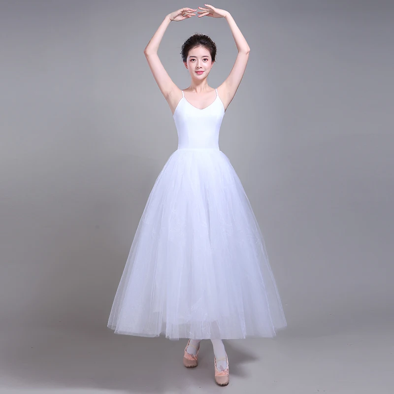 

Fashion sexy White Lady Ballet Dress Rehearsal Practice Dress Swan Costume for Women Long Tulle Dress Sleeveless Dance Wear