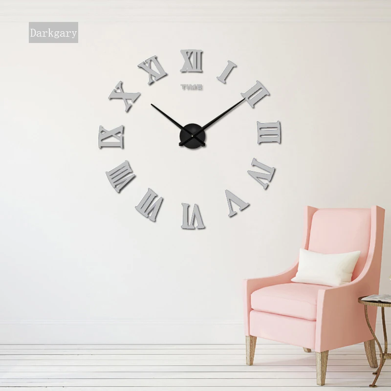 DIY настенные римские часы модные 3D супер зеркало большого размера настенные стикеры Часы украшение для дома гостиная настенные часы - Цвет: gray
