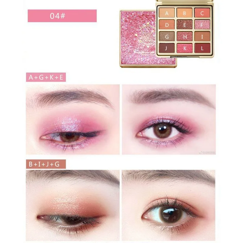 04 12 Color Shimmer Glitter Matte Eye shadow Pallete Powder Mirrored quicksand Cosmetic Makeup brochas maquillaje profesional - Цвет: 04