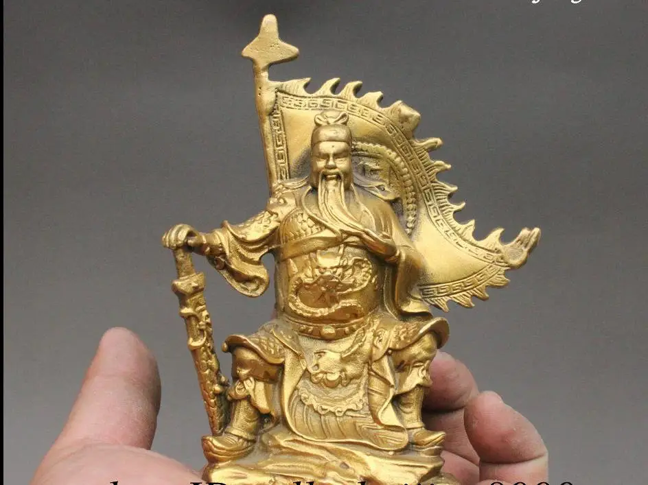 

671115798*++Folk China Chinese Brass FengShui Warrior King Seat GuanGong Guan Yu God Statue