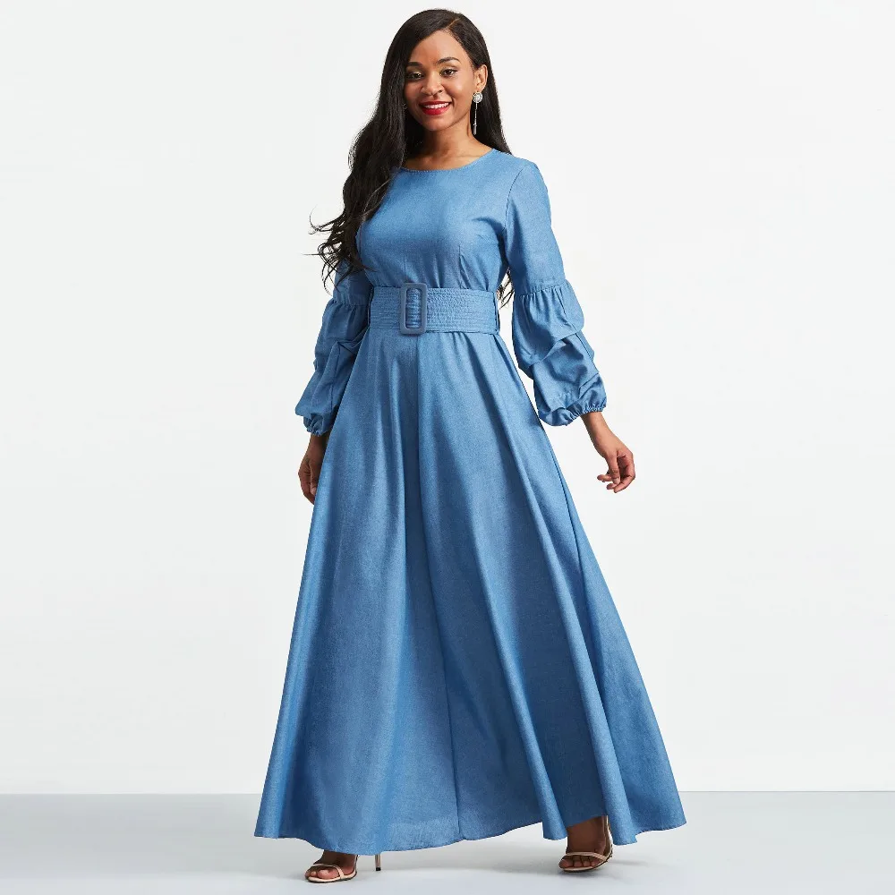 

Women Maxi Dresses Spring Summer Long Lantern Sleeve Robe Big Expansion Vestidos Female Fashion Party Lace Up Swing Dresses