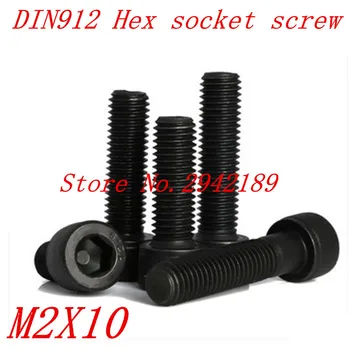 

100pcs/Lot Metric Thread DIN912 M2x10 mm M2*10 mm Black Grade 12.9 Alloy Steel Hex Socket Head Cap Screw Bolts