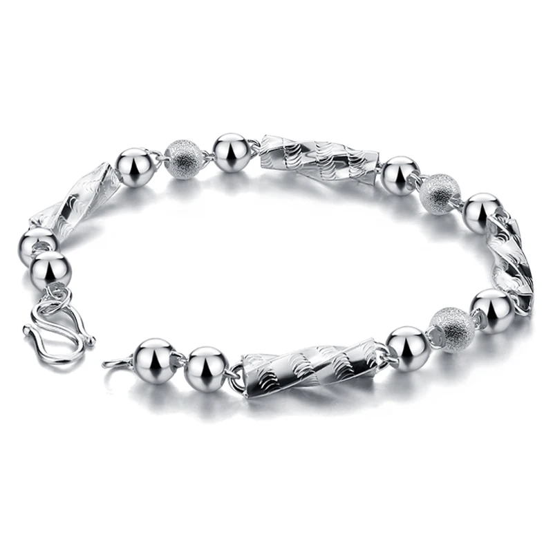 

Wholesale Men's Sterling Silver Jewelry Fashion Simple 7MM 21cm Silver bead Chain Bangle Solid 925 Silver Men's/boy bracelet