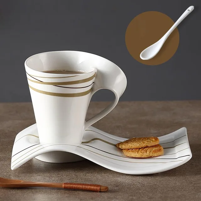 280ML Creative Pattern Ceramic Unique Handle Black Tea Mug Exquisite