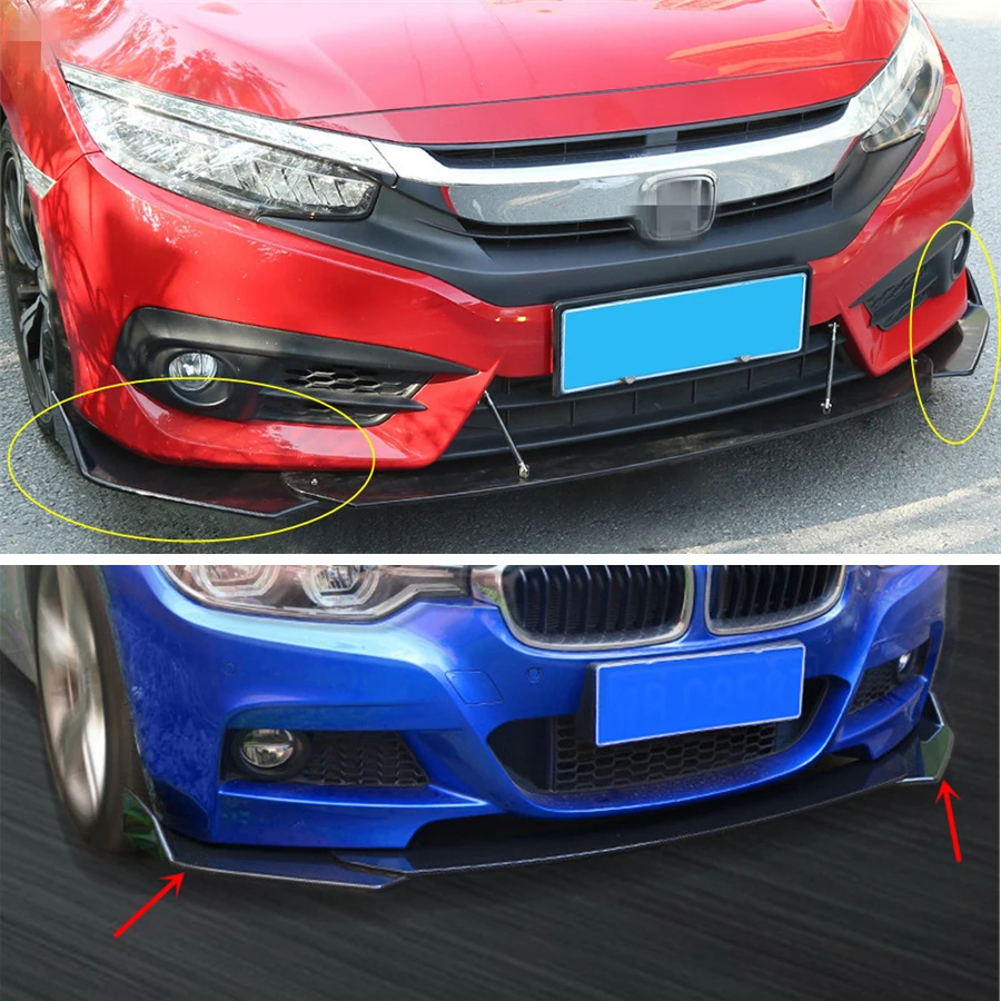 2 piezas negro coche parachoques delantero difusor parachoques Canard labio cuerpo palas divisor labio cuerpo Protector Kit