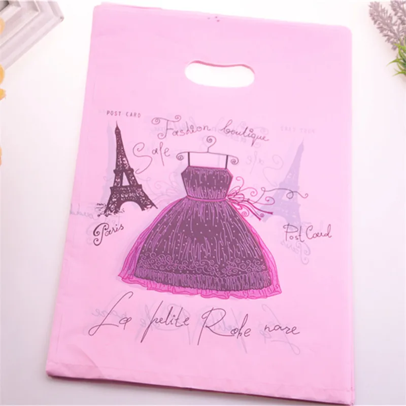 New Design Wholesale 100pcs/lot 25*35cm Luxury Pink Fashion Loutique Plastic Shopping Bags For Clohting Large Wedding Packaging | Дом и сад