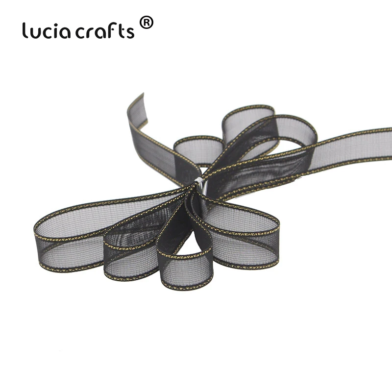 Lucia crafts 5 ярдов/10 ярдов 15 мм ленты из органзы для свадебного домашнего декора DIY Швейные упаковочные материалы аксессуары P0101 - Цвет: C4 Black  5yards