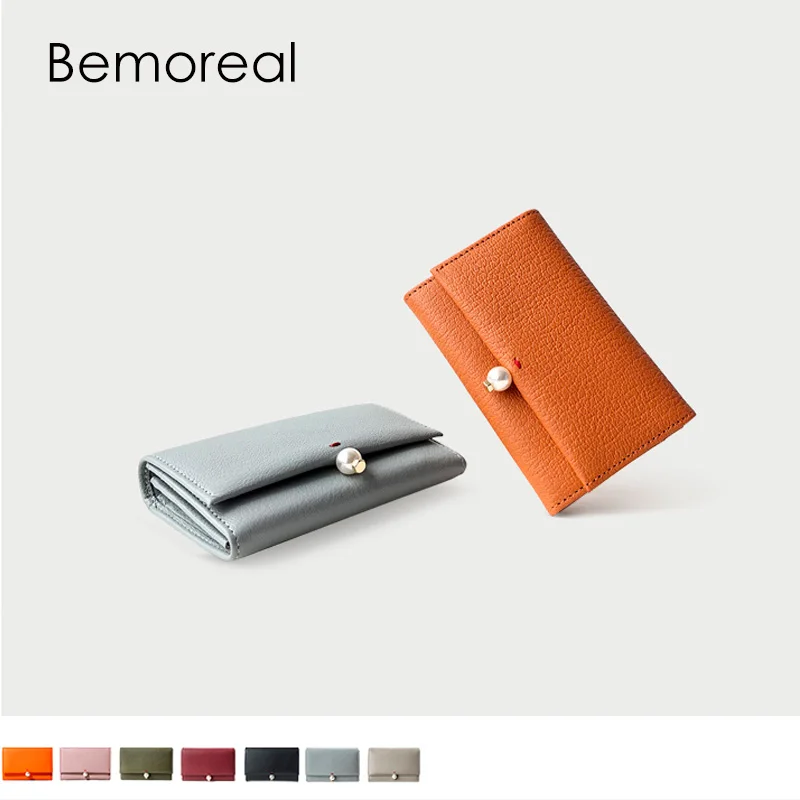 

Bemoreal Purse Genuine Leather Women New Goat Skin Korea Style Fresh Soft Sheepskin Wallet Girl Pearl Hasp Business Card Holders