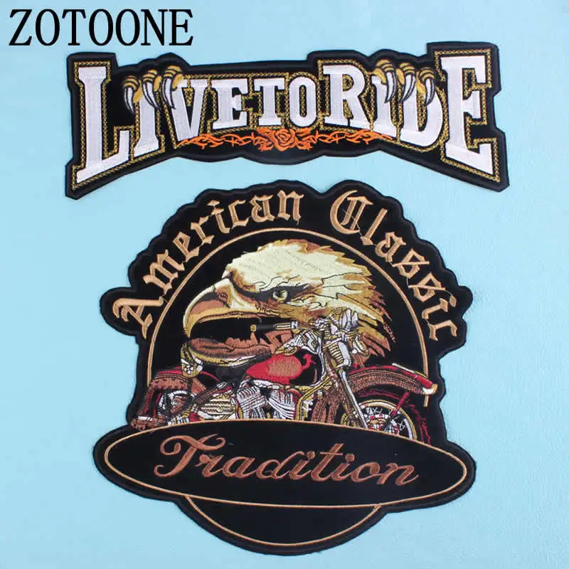 

ZOTOONE Biker Punk Patches Embroidered Eagle Wing Rock Motorcycle Large Back Iron On Patches Clothing for Jacket LIVE TO RIDE H