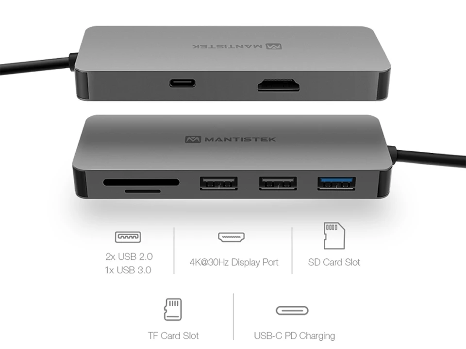 Usb-хаб MantisTek H3 7-в-одном Тип с разъемами типа C и USB 3,0 4K Дисплей PD зарядки usb-хаб TF SD кард-ридер слот Тип-C PD зарядки DP-ATL режим