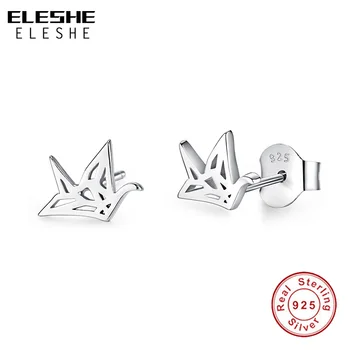 

ELESHE New Fashion 925 Sterling Silver Origami Crane Stud Earrings for Women Girls Simple Jewelry Cute Animal Bird Earring