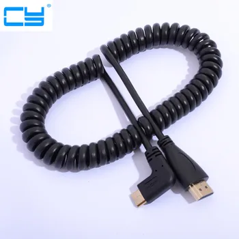 

90 degree left angled Type Mini HDMI Male to HDMI Male stretch spring Cable Connector For Camera Tablet PC DV MP4 TV Projector