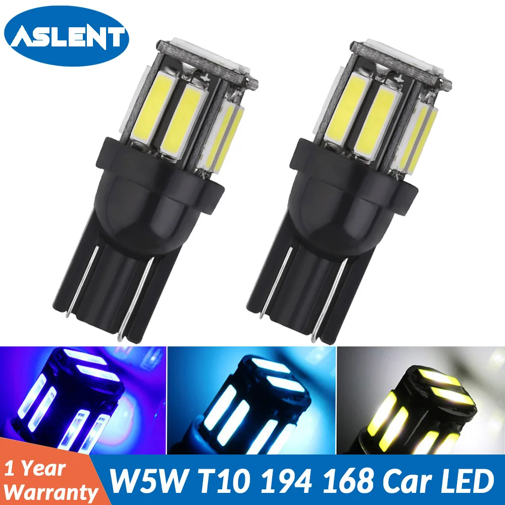 

ASLENT 2Pcs T10 W5W Car LED 194 168 10-7020 SMD Wedge Replacement Reverse Instrument Panel Lamp White Bulbs For Clearance Lights