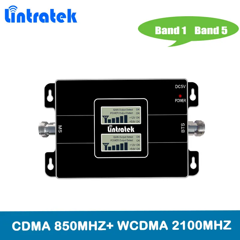 

Lintratek DuaL Band 2G 3G 850mhz 2100mhz mobile signal booster cell phone repeater Band1/5 Cellular amplifier For Brazil @5.4