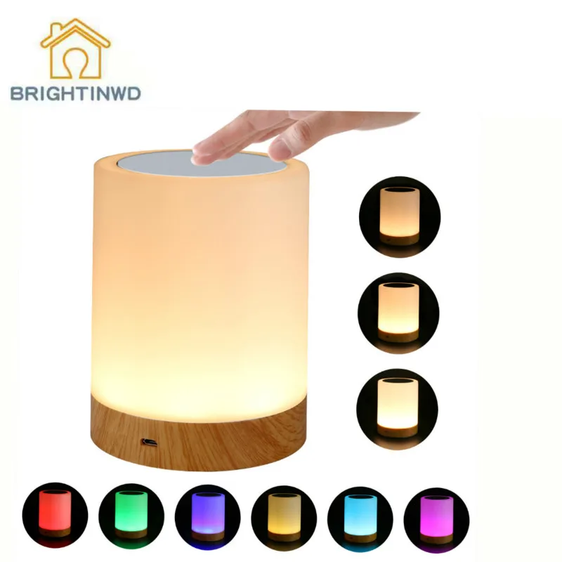 

BRIGHTINWD Dimmable LED Colorful Creative Wood Grain Charging Night Light Table Lamp Bedside Lamp Feeding Lamps Atmosphere Light