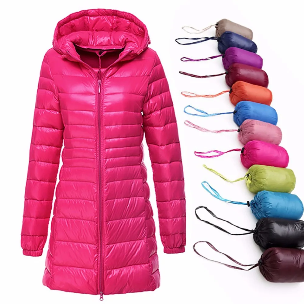 awesome Woman Warm Coat Ultra Light Duck Down Jacket Plus Size Long Female Overcoat Hooded Jackets Winter I