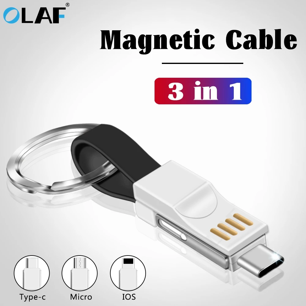 

OLAF 3 in 1 Mini Keychain USB Cable Micro USB Type C USB C For iPhone Xs X iPod Charger Data Sync Fast Charging Cable Cord Cabo