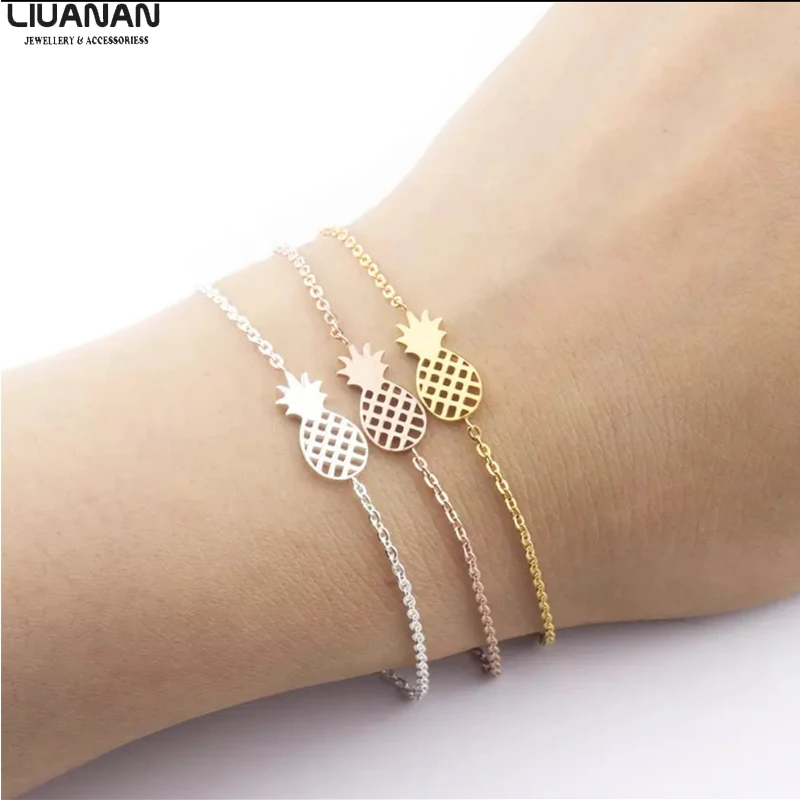 Fruit Pineapple Bracelet for Women Dainty Gifts Friendship BFF Jewelry Stainless Steel Link Charm Bracelet Female