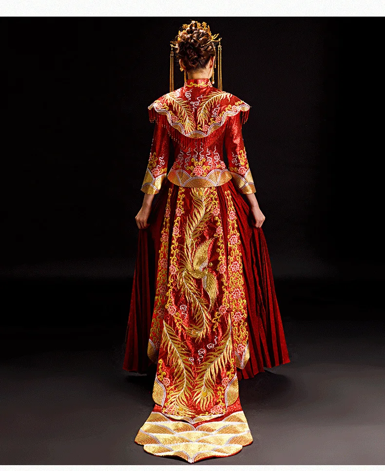 Высокое качество, женское платье Чонсам с вышивкой Феникса, длинное свадебное платье Ципао, традиционное китайское платье, китайский магазин одежды