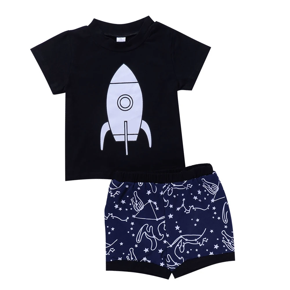 

Baby Clothing Suits Black Rocket t-shirt Tops+Constellation Space Print Pants 2pcs Bebe Clothes Sets