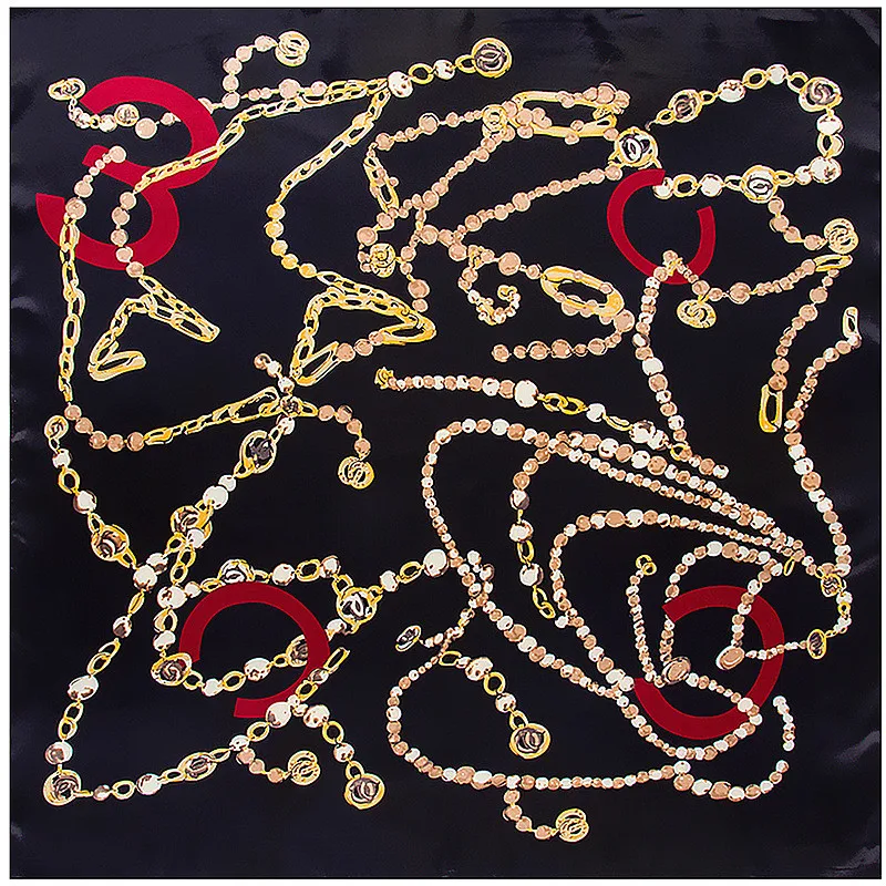 POBING 90*90 см шелковый шарф роскошный бренд цепочка ожерелье печать бандана женский Шелковый платок офисный платок для леди