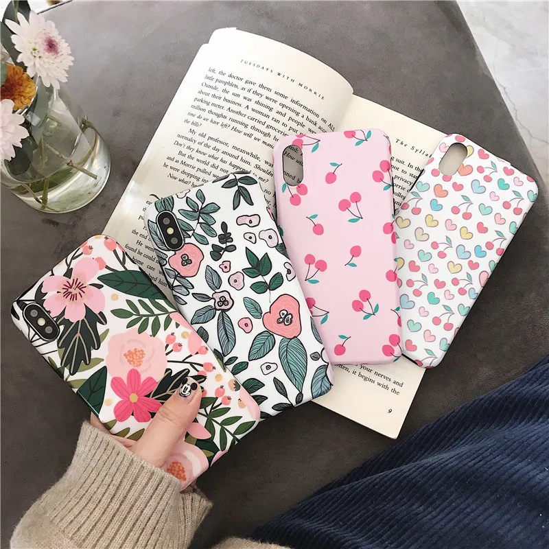 

Spring flower vintage floral phone case for iPhone 6 6s plus 7 8 7plus 8plus X XS Max XR 7P 6P 8P little fruit cherry love heart