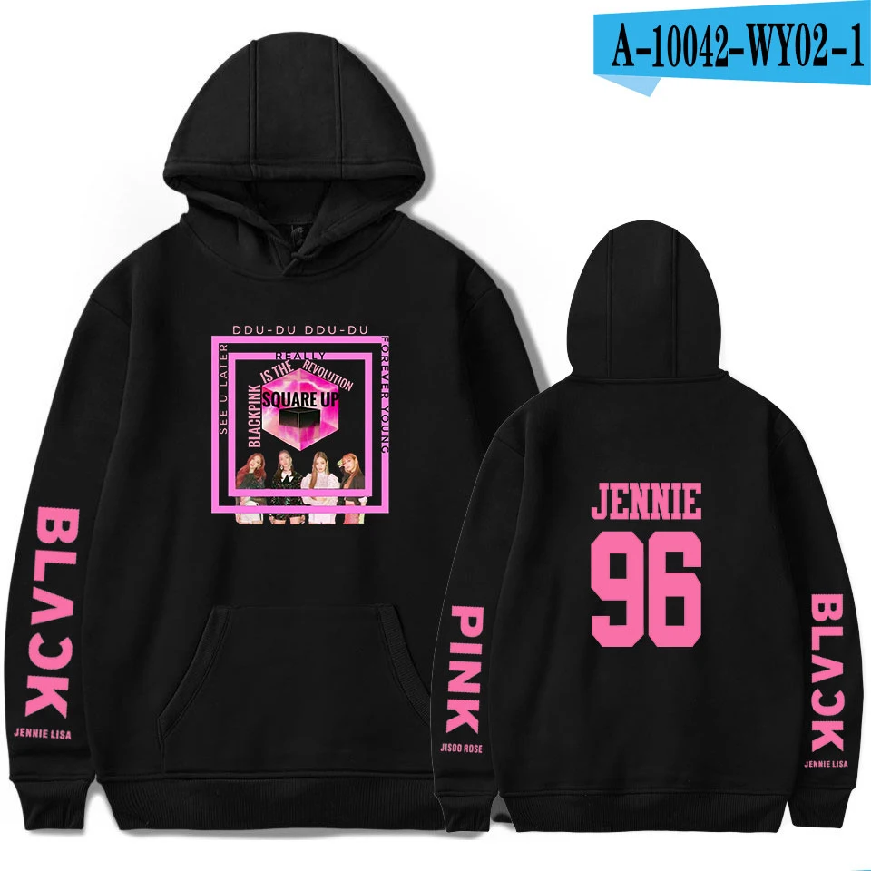 black Blackpink kpop Негабаритных Толстовки Кофты для женщин мужчин хлопок с длинным рукавом Дженни черный, розовый идол унисекс хип хоп одежда - Цвет: black