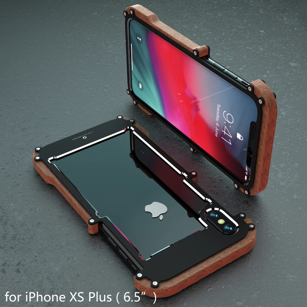 R-просто для iPhone XS MAX чехол Роскошный Жесткий деревянный металлический алюминиевый сплав Броня противоударный чехол для телефона для iPhone X XR задняя крышка