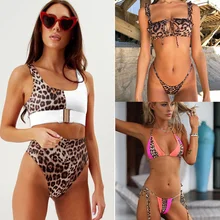 Zkceenier Mulheres Leopard Cintura Alta Bikini 2019 Sexy Swimwear Swimsuit Monokini Bandagem Maiô Mulheres Biquíni Patchwork Mujer