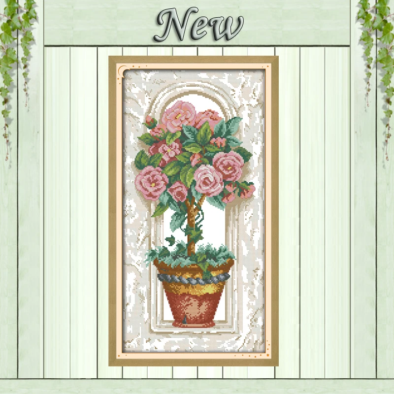 

Roses on the windowsill home decor diy painting counted print on canvas Cross Stitch kits DMC11CT 14CT needlework Sets embroider
