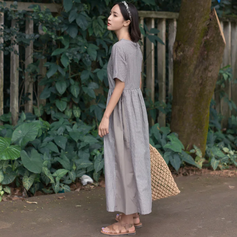 

Summer Striped Dresses 2019 Short Sleeve Women Beach Dress Vintage Dress O-neck Casual Loose Long Sundress Vestidos