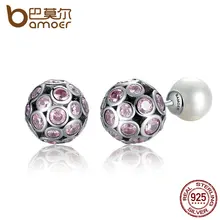 Bamoer 2016 new romantic classic diseño plata de ley 925 pink corazón dulce amor stud pendientes con perlas de joyería posterior sce015