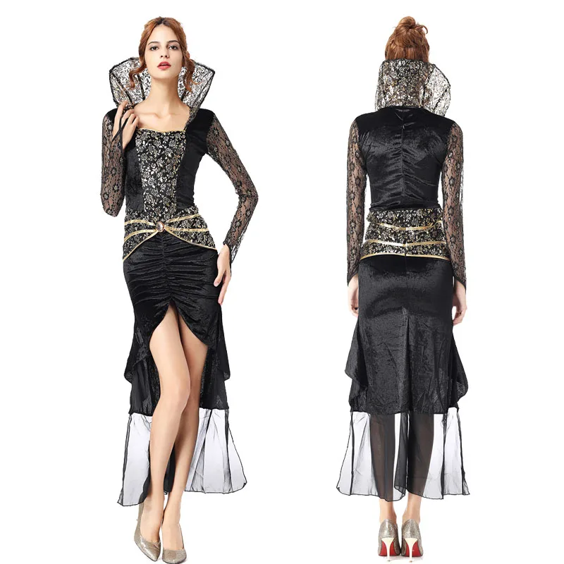 UWXOZO Addams Family Kostüm Damen - Gothic Kleid & Perücke