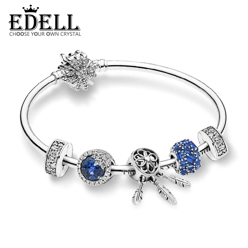 

EDELL 100% 925 Sterling Silver ZT0208 Flashing Ice Crystal Winter Bracelet Set 797746NSBL Blue Chiselled Elegance Charm Original