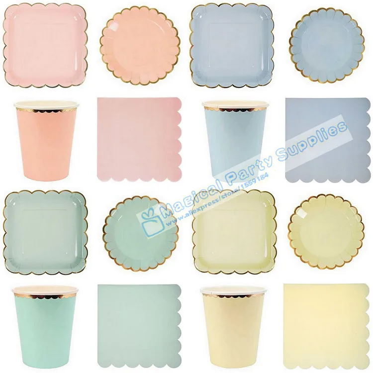 160 Sets Birthday Decorations Paper Tableware Mint Green/Blush Pink