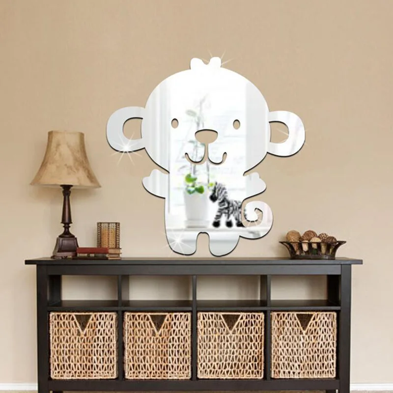 

Mirror Wall Sticker Gloss Monkey Shaped Art Mural Home Decor Living Room Decals Hogard JY18