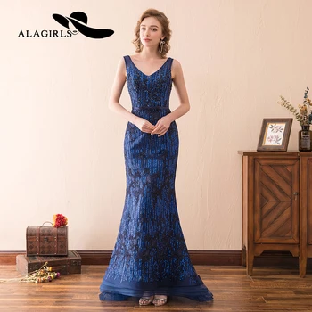 

Alagirls 2020 New Arrival Mermaid Evening Dresses Elegant Slim Prom Dress V Neckline Sparkely Party Dress Graduation Party Gowns